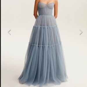 Milla. Elegant Blue Strapless Evening Gown